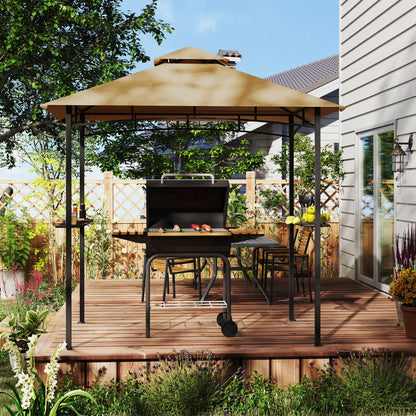 Outsunny 2.5M (8ft) New Double-Tier BBQ Gazebo Shelter Grill Canopy Barbecue Tent Shelter Patio Deck Cover - Khaki 