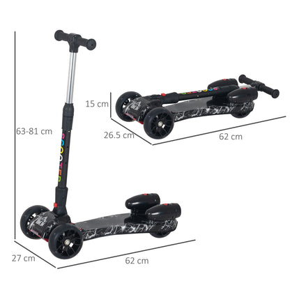 HOMCOM Kids 3 Wheel Plastic Scooter Adjustable Height w/ Engine-Look Water Spray Black 