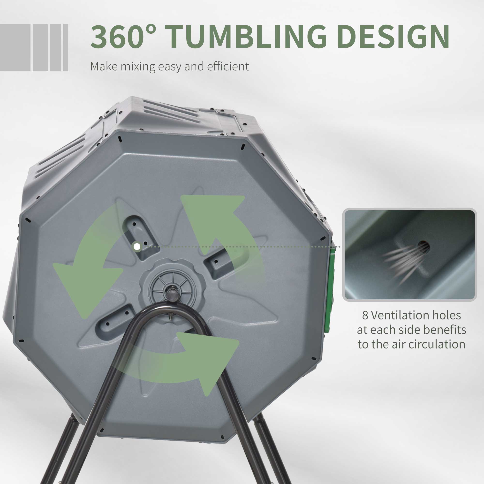 Outsunny 160L 360° Rotating Dual Chamber Composter - Grey 