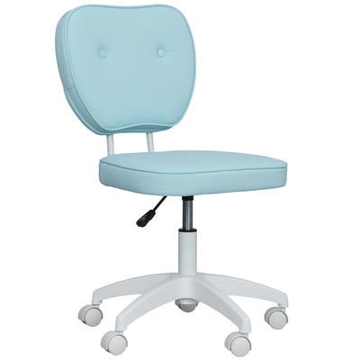 Vinsetto Vanity Office Chair, PU Leather Computer Chair for Home, with Adjustable Height, Armless, Swivel Wheels, Blue 