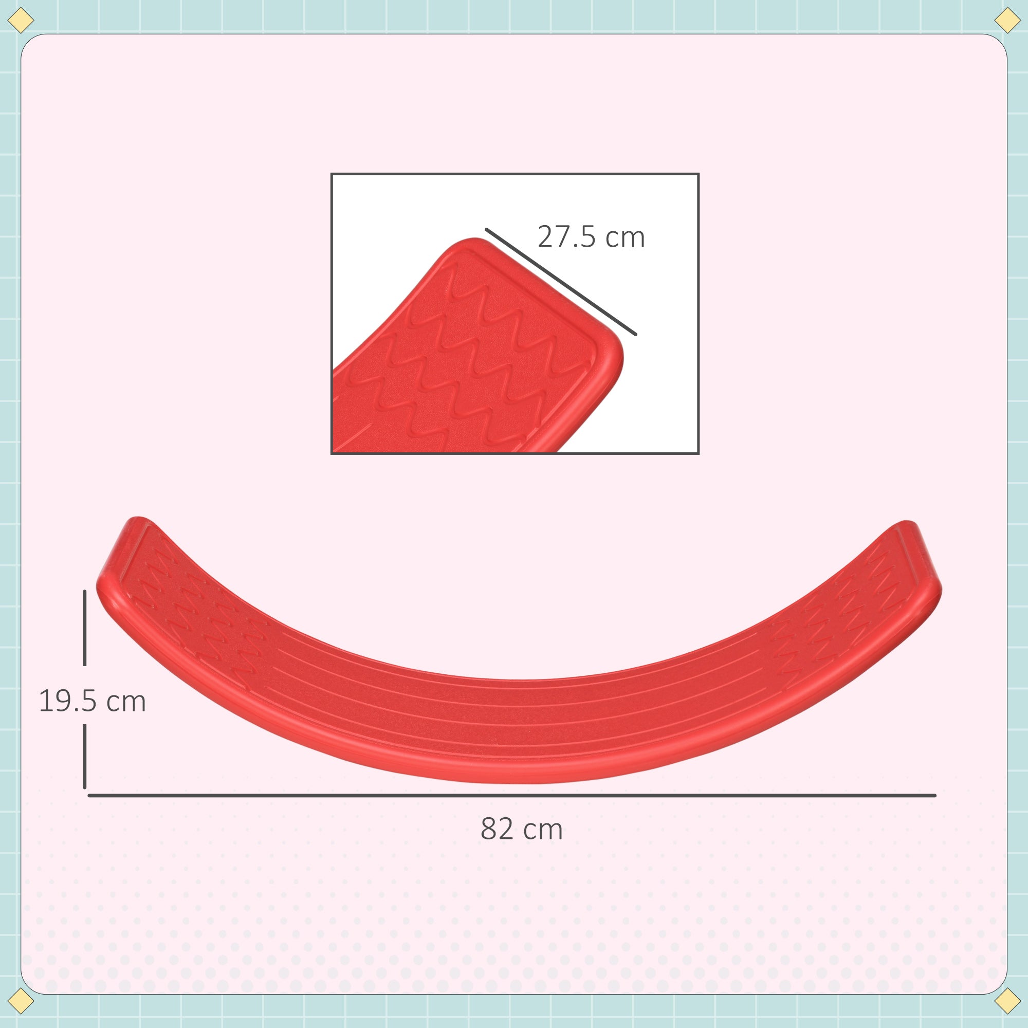 ZONEKIZ Balance Board Kids Wobble Board, Stepping Stone, Montessori Toy for Children, Nursery Toy, for Ages 3-6 Years, 82 x 27.5 x 19.5cm - Red 