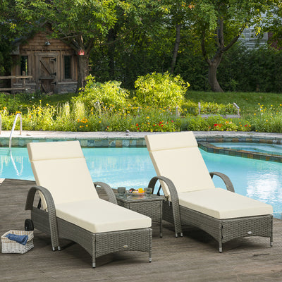 Outsunny Set of 2 Sun Lounger Cushions, Replacement Cushions for Rattan Furniture with Ties, 196 x 55 cm, Cream White 