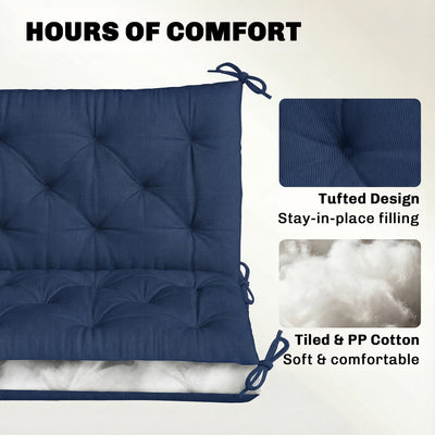 Outsunny 3 Seater Bench Cushion, Garden Chair Cushion with Back and Ties for Indoor and Outdoor Use, 98 x 150 cm, Dark Blue 