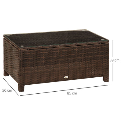 Outsunny PE Rattan Garden Coffee Table with Glass Table Top - Brown 