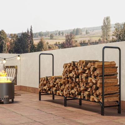 Outsunny Firewood Rack with Waterproof Cover, Heavy Duty Metal Log Store Indoors, Log Storage Holder for Outdoor Indoor Fireplace, 200 x 36 x 99 cm, Dark Green 