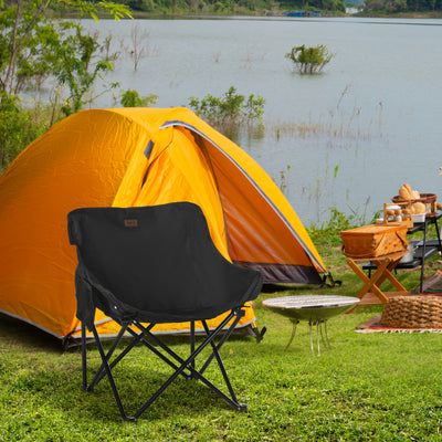 Outsunny Camping Chair, Lightweight Folding Chair with Carrying Bag and Storage Pocket, Perfect for Festivals, Fishing, Beach and Hiking, Black 