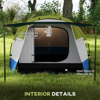 Outsunny Three Man Two-Room Tent, with Porch and Accessories - Green 