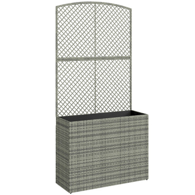 Outsunny Rattan Planter with Trellis, Raised Beds for Garden with Liner for Climbing Plants Vegetables Flowers, Dark Grey