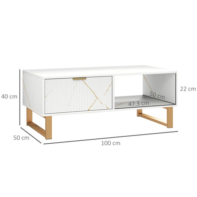 HOMCOM Elegant Marble Effect Storage Coffee Table - White 