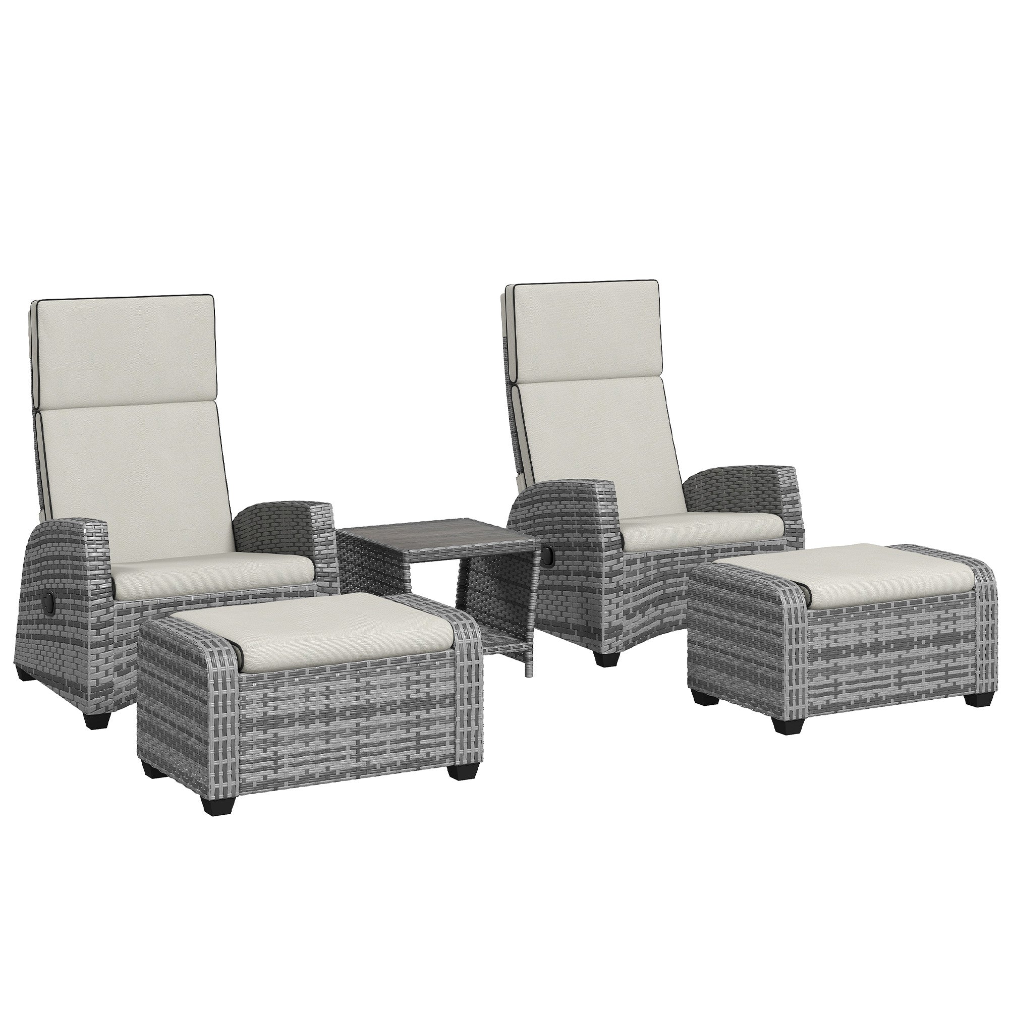 Outsunny 5-Piece Rattan Garden Furniture Set with Cushions - Grey 