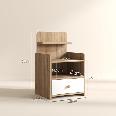 HOMCOM Multi-Storage Bedside Table - White/Wood-Effect 