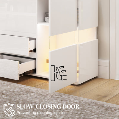 HOMCOM LED Light Sideboard - High Gloss White 