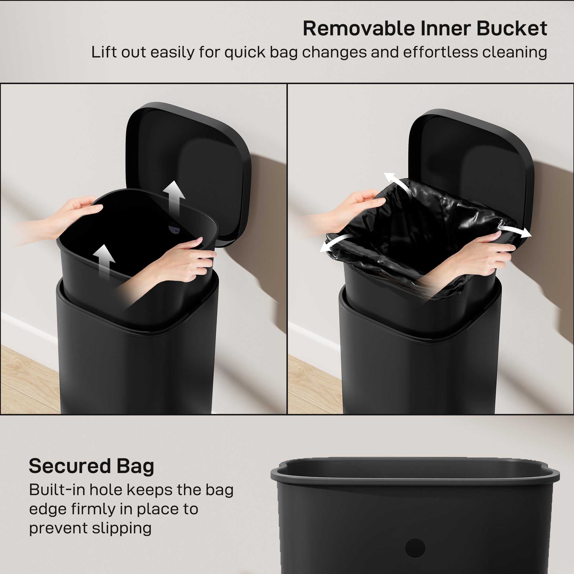 HOMCOM 30L Kitchen Bin, Compact Pedal Bin with Soft-Close and Stay-Open Lid, Removable Bucket for Kitchen, Home, Office, Black 