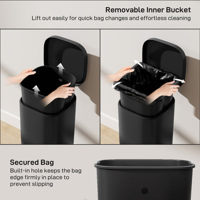 HOMCOM 30L Kitchen Bin, Compact Pedal Bin with Soft-Close and Stay-Open Lid, Removable Bucket for Kitchen, Home, Office, Black 