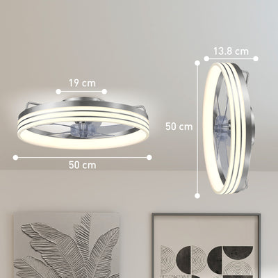HOMCOM Ceiling Fans with Lights and Remote & App Control, 50cm LED Ceiling Fan Light with 3 Colour Temperatures, 6 Speed, Silver 