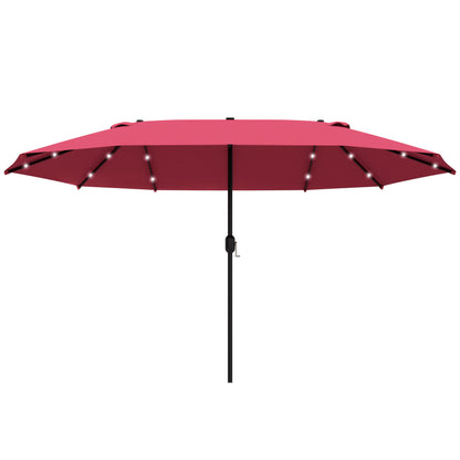 Outsunny 4.4m Double-Sided Sun Umbrella Patio Parasol LED Solar Lights Red 