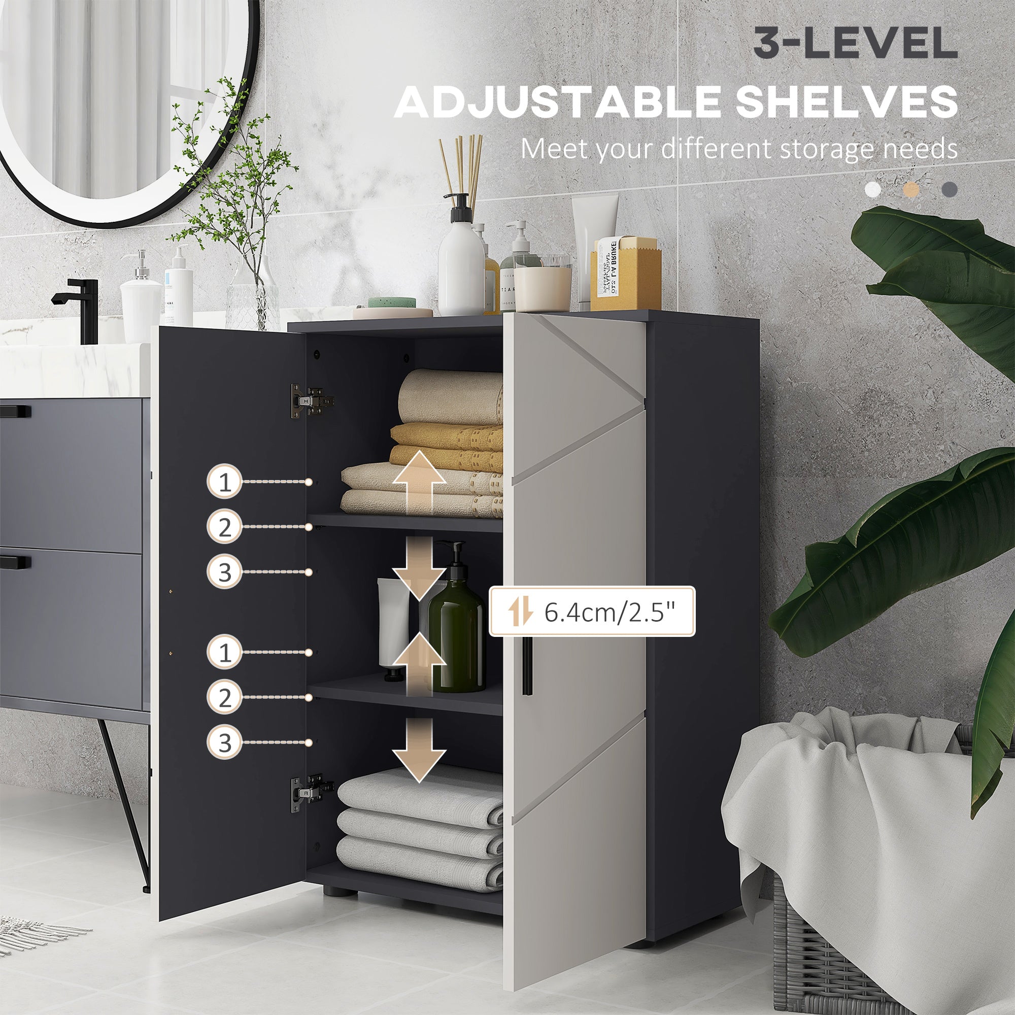 kleankin Small Bathroom Cabinet, Bathroom Storage Cabinet with 2-Doors Cupboard, 2 Adjustable Shelves and Soft Close Mechanism, Grey 