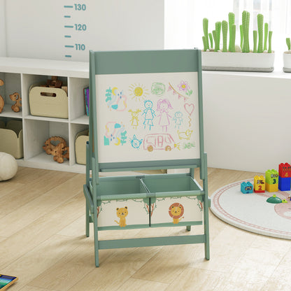 AIYAPLAY Art Easel for Kids, Double-Sided Whiteboard/Blackboard with Paper Roll, Two Storage Boxes, for Ages 3-8 Years, Green