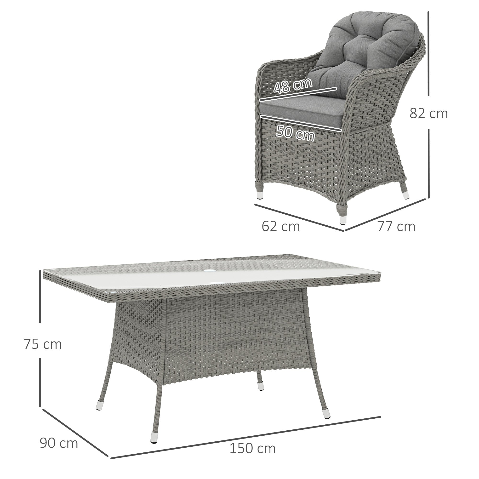 Outsunny Seven-Piece Rattan Dining Set - Light Grey 
