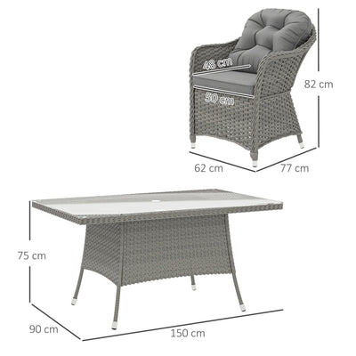 Outsunny Seven-Piece Rattan Dining Set - Light Grey 