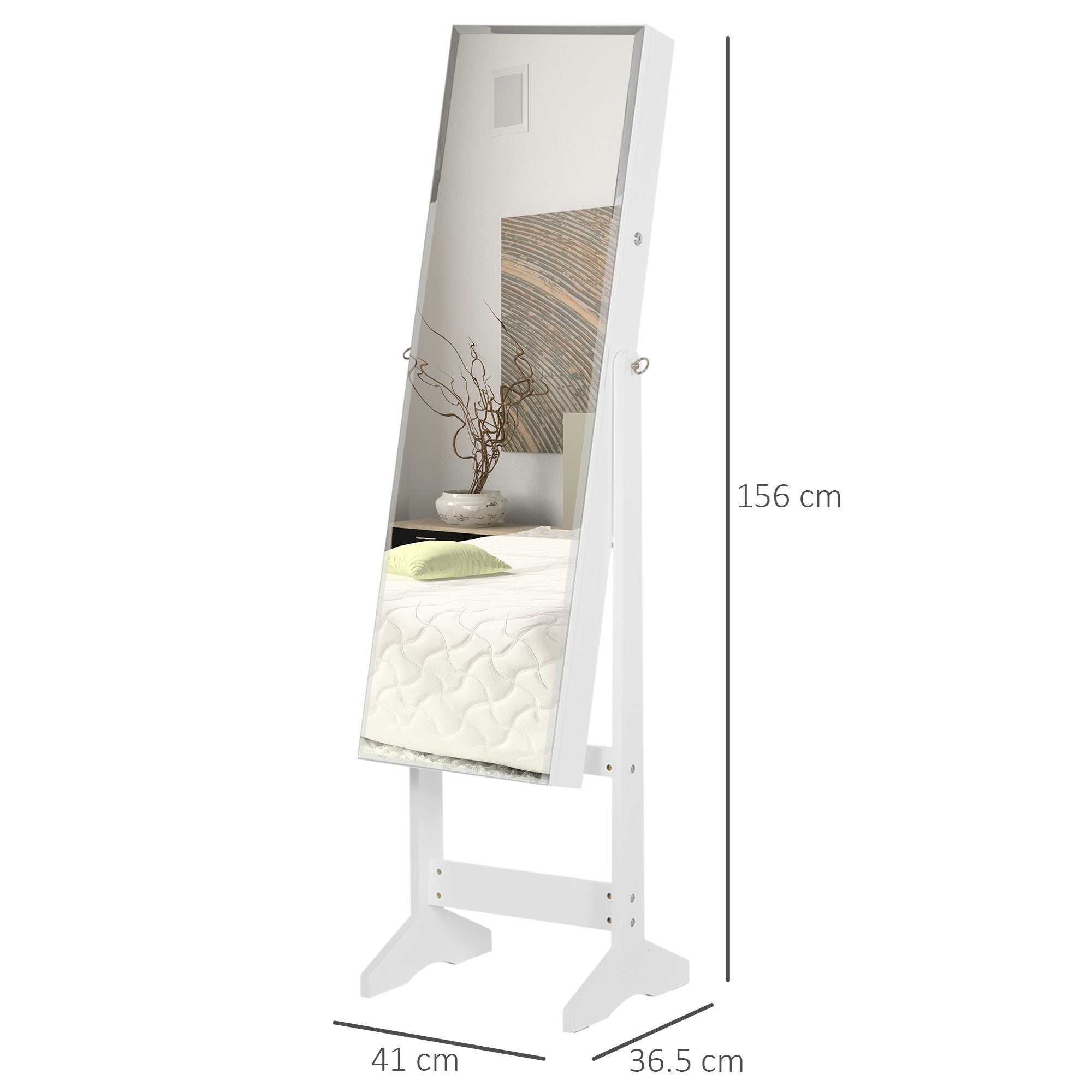 HOMCOM Jewelry Cabinet Standing Mirror Full Length Makeup Lockable Armoire Storage Organizer White 