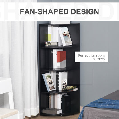 HOMCOM 4-Tier Corner Open Shelf Bookcase Freestanding Fan Bookshelf Plants Stand, 40x40x120cm, Black 
