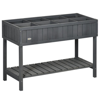 Outsunny Fir Wood Raised Rectangular 8 Compartment Plant Stand Dark Grey 