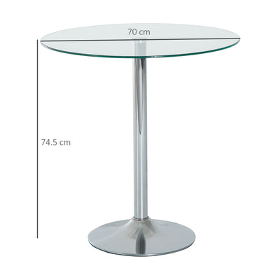 HOMCOM Round Dining Table, Modern Dining Room Table with Tempered Glass Top, Steel Base, Space Saving Small Bar Table 