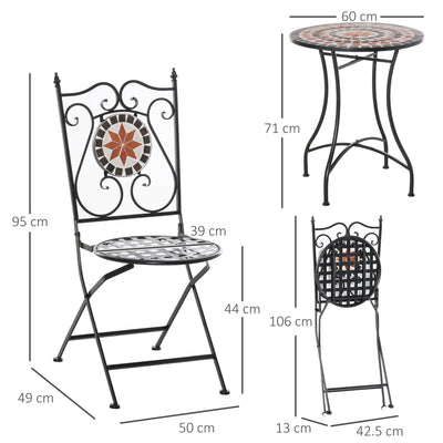 Outsunny Three-Piece Mosaic Bistro Table Set - Multicoloured 