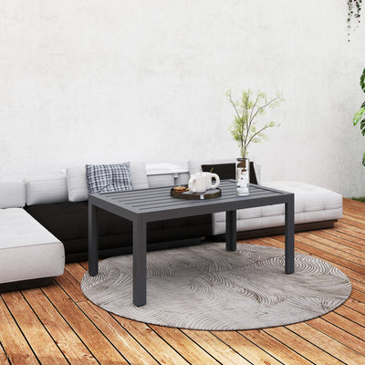 Outsunny Outdoor Side Table, Rectangular Patio Coffee Side Table with Steel Frame and Slat Tabletop for Garden, Balcony, Grey 
