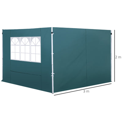 Outsunny 3 Meters Gazebo Replaceable Exchangeable Side Panel Wall Panels Walls With Window, Dark Green 