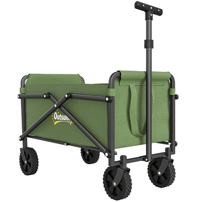 Outsunny 41L Festival Trolley on Wheels, Small Garden Folding Trolley Cart, 60kg Heavy Duty Collapsible Folding Wagon with Adjustable Handle and Carrying Bag for Beach, Camping, Festival, Green 