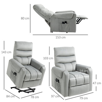 HOMCOM Vibration Massage Rise and Recliner Chair, Electric Power Lift Recliner with Remote Control and Side Pockets, Grey 