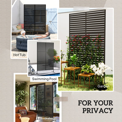 Outsunny Decorative Privacy Fence Screen, Metal Outdoor Privacy Screen Climbing Plant Trellis with Stand, 122 x 198 cm, Black 