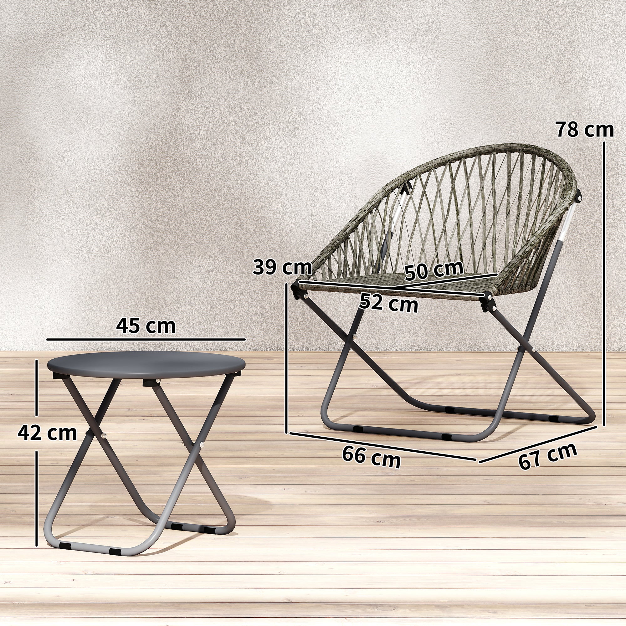 Outsunny Patio Bistro Set, Folding Patio Furniture Set with 2 Chairs and Table, Grey 