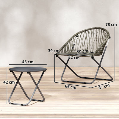 Outsunny Patio Bistro Set, Folding Patio Furniture Set with 2 Chairs and Table, Grey 