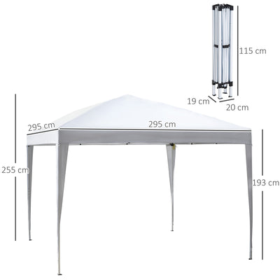 Outsunny 3 x 3M Garden Pop Up Gazebo Height Adjustable Marquee Party Tent Wedding Canopy with Carrying Bag, White 