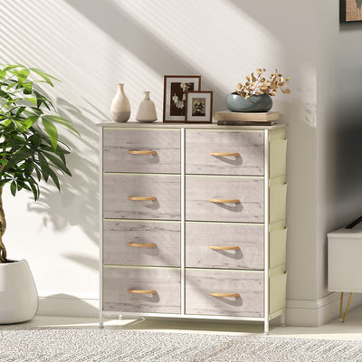 HOMCOM Chest of Eight Fabric Drawers - Natural Wood Finish 