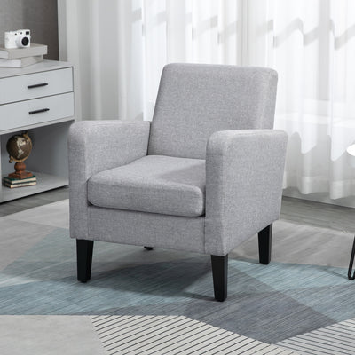 HOMCOM 2 Pieces Modern Armchairs with Rubber Wood Legs, Upholstered Accent Chairs, Single Sofa for Living Room, Bedroom, Light Grey 