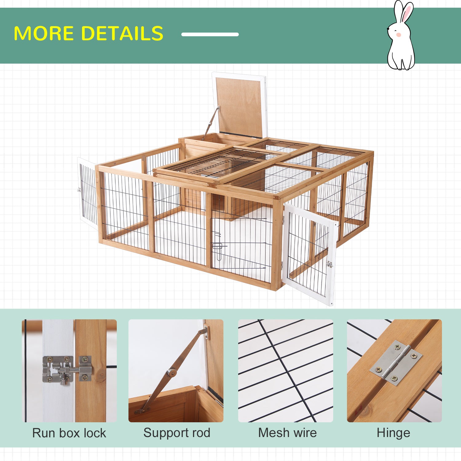 PawHut Rabbit Hutch Outdoor, Guinea Pig House, Bunny Run Cage with Openable Top for 1–2 Rabbits, Yellow 