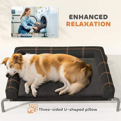 PawHut Elevated Dog Bed with Removable Bolsters, Raised Dog Bed for Medium Breeds, Portable Indoor & Outdoor Pet Cots, Black 