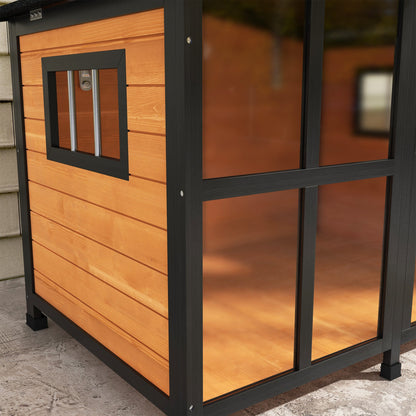 PawHut Wooden Dog Kennel with Removable Floor, Asphalt and Openable Roof, Giant Window for Large Dogs, Yellow 