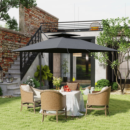 Outsunny 2.5m Cantilever Parasol with Solar Powered LED Lights, 360° Rotation, Tilt Adjustment, Crank Handle, Dark Grey 