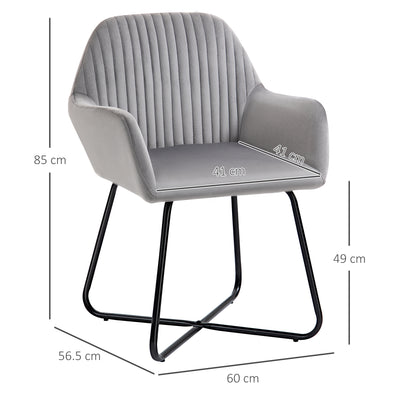 HOMCOM Modern Arm Chair Upholstered Accent Chair with Metal Base for Living Room Grey 