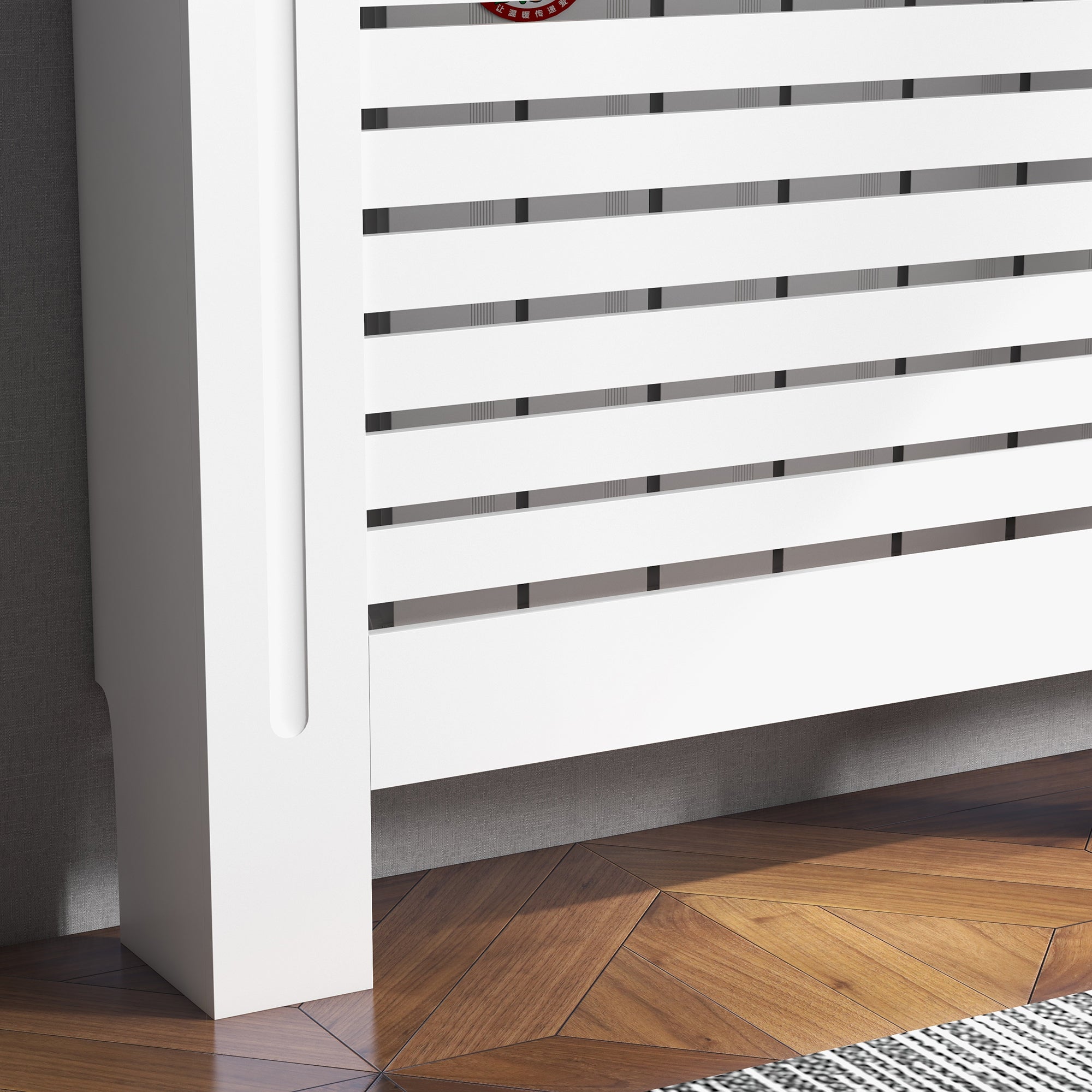 HOMCOM Radiator Cover, Modern MDF White Painted Cabinet with Horizontal Slats for Living Room, Bedroom, 152L x 19W x 81H cm 