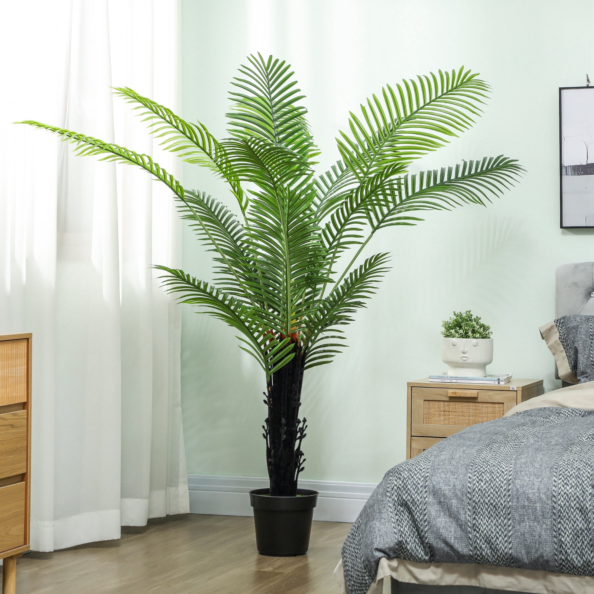 HOMCOM 175cm Artificial Areca Palm Tree with 16 PE Leaves, Decorative Artificial Plant with Plastic Pot and Flocked Soil, Fake Plant for Home Office Decor, Green