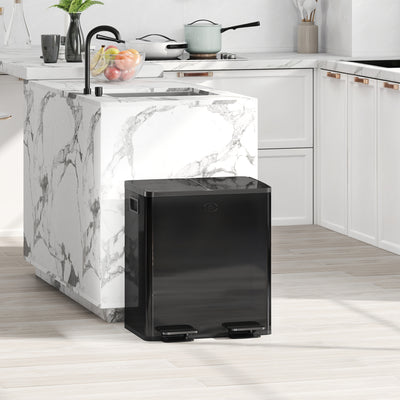 HOMCOM 40L Dual Compartment Stainless Steel Bin, with Deodoriser Holders - Glossy Black 