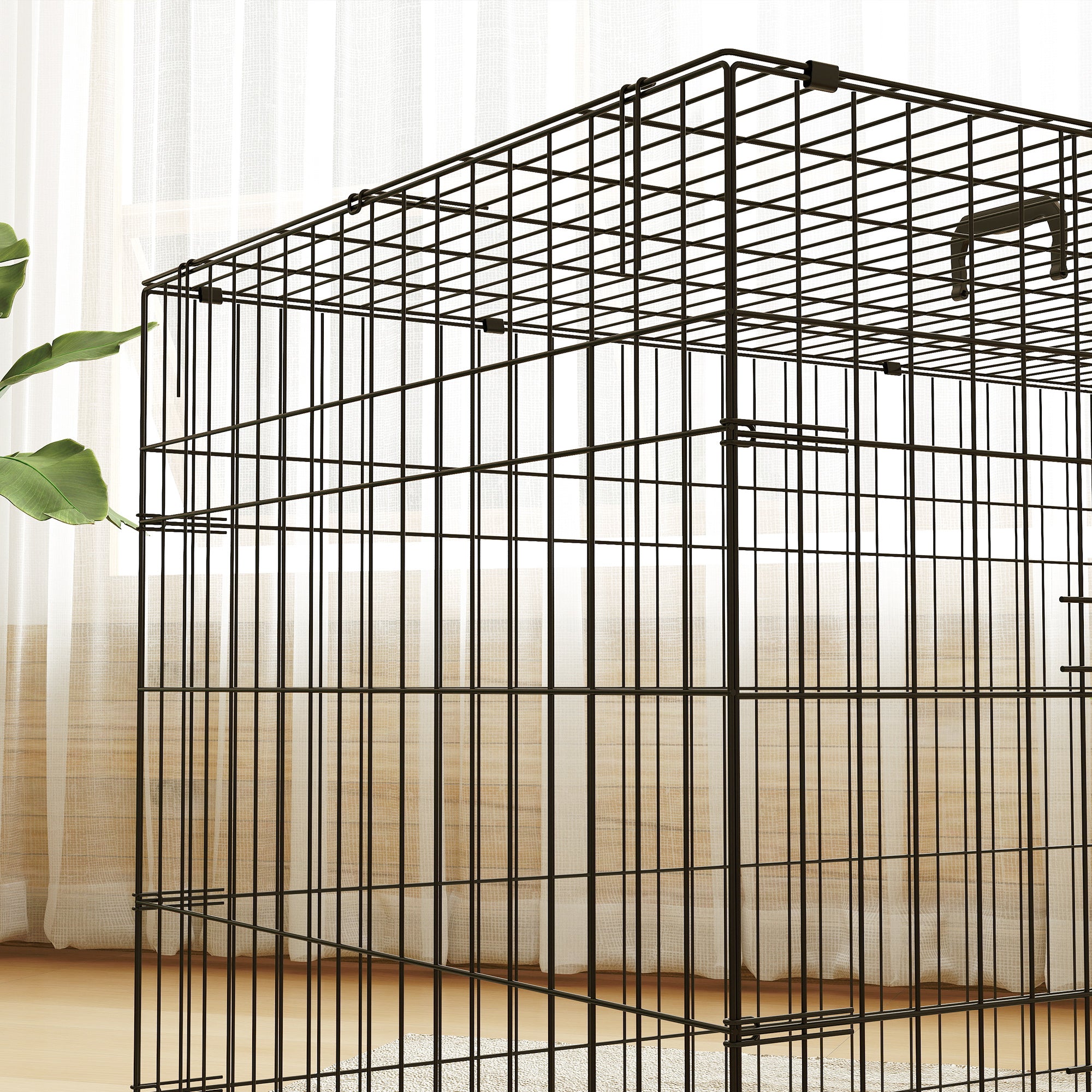 PawHut Foldable Dog Crate with 2 Doors with Tray, Soft Cushion, for Extra and Large Dogs, 105 x 70 x 75, Black 