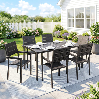 Outsunny 7 Pieces Outdoor Dining Set, Patio Table and Chairs for 6, Garden Dining Furniture Set with Slatted Tabletop 