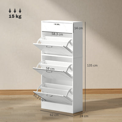 HOMCOM Marble Shoe Storage Cabinet with 3 Flip Drawers, Hallway Cabinet with Top Drawer and Adjustable Shelves, Shoe Cupboard for 18 Pairs, White 